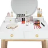 Mobilier de chambre miroir à trois volets commode avec tabouret mode moderne rangement de maquillage blanc maison dames coiffeuse