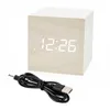 Mini Digital Digital LED Despertador De Madeira Retro Brilho Relógios Desktop Table Decoração Voz Controle de voz Snooze função Desk Calendário