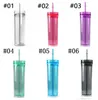 16oz Acryl Skinny Tumbler Multi Color Clear Plastic Cups met Deksels en Rietjes Dubbele Muur Straight Water Bottle 08