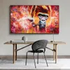 Abstract Wall Art Canvas Animal Oil Painting Gorilla Smoking Cigar Funny Poster Prints Picture for Living Room Modern Home Decor C5774692