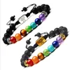 Yoga Handmade 7 Chakra árvore de vida Braceletes Lava Pedras Beads Corda Preto pedra vulcânica Pulseira GD413