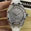 3 Styles 41mm Stainless Steel Diamond Selfwinding Automatic Mens Watch 15400ST Dense Diamond Dial Leather Strap Gents Sport Watches