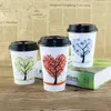 alta qualità 50pcs tazza di caffè usa e getta addensare tazza di carta cartone animato amore albero latte tè caffè succo di frutta bevande tazze di imballaggio con coperchi 500 ml