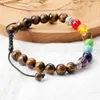 Bracelet perlé en pierre d'oeil de tigre brins réglables corde tressée 8mm hommes femmes Yoga 7 Bracelets d'équilibre de guérison Chakra