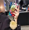 Bling Epoxy Fur Ball Lanyard Stand Case For iPhone 11 Pro Max XS XR X 8 7 6 Samsung S10 Plus S10e Note 9 10 10+ A10 A20 A30 A50 A70 A80 A60