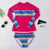 스트라이프 인쇄 여성 수영복 세트 긴 소매 분할 수영복 키트 Surfsuit Conservative 팬티 수영복 Maillot de Bain Kids 40xn B2