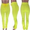 2020 pantalons de survêtement taille haute femmes Joggers 2020 élastique été empilés Leggings cloche bas pantalon ourlet fendu Flare froncé pantalon9491724