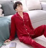 2020 Pajama атласные мужчины Pajama набор сплошных двух целых Sleep Silk Sleekswurs для мужчин костюм осень с длинным рукавом Pijama человек лето домашняя одежда