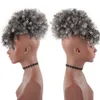 Kinky Curly Grey Human Hair Puff Drawstring Ponytail Clip i Silver Hair Ombre Brown Pony Tail Updo Women Afro Grey Hair Extension2807521