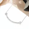 New Arrival Brand New Luxury Jewelry Real 925 Sterling Silver Princess Cut White Topaz CZ Diamond Gemstones Smile Face Clavicle Necklace