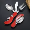 4 in 1 Outdoor Tableware edc (Fork/Spoon/Knife/Bottle Opener) Camping Stainless Steel Folding Pocket Kits for Hiking Survival Travel