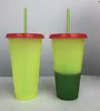 710ml Temperature Color Changing Cup Plastic Tumbler Cold Drink Bottle with Straw and Lid Magic Cup Summer Drinkware Free Shipping