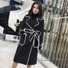 Autunno e inverno moda casual donna giacca di lana allentata più maniche lunghe bavero trench doppiopetto decorazione cappotto