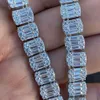 14K Or Blanc Plaqué 9mm Hommes Baguette Tennis Chaîne Soild Véritable Diamant Glacé Hip Hop Bijoux pour Hommes Femmes cadeaux