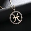 2020 New 18k Gold Zodiac Sign Round Pendant Necklace Aries Gemini Libra 12 Constellation Classic Necklace Diamond Jewelry