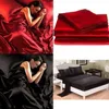 サテンの寝具セットクイーンサイズの豪華な赤いシルクフィットベッドシート弾性バンドの黒いベッドシートと枕カバーbeddingoutlet4967581