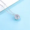 Genuine 925 Sterling Silver Jewelry Sun Flower Pendant Necklace Round Zirconia Diamond Necklace For Women Bridal D103