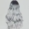 Długie naturalne faliste damskie Ombre Color Peruki Syntetyczne Peruki 28 "Kobiety Faliste Peruki Odporne na ciepło Daily Włosy Wig J1540