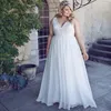 Klassisk V-Neck Ärmlös Plus Storlek Bröllopsklänning Elegant Appliqued Robe de Mariage 2020 Vestidos de Novia Chiffon Brudklänning