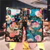 Square Flower Blue Ray Cases with Ring Stand Holder for Iphone XR XS 11 12 13 Pro Max Shockproof Rose Silicone Rivet Box Cover for Samsung S22 S21 Ultra Smart Phone
