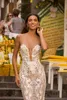 Sexig Berta 2021 Bröllopsklänningar Illusion Neck Lace Appliqued Sweep Train Bröllopsklänning Bröllopklänningar Robes de Mariée