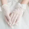 Women Sweet Wedding Short Gloves Handmade Pearl Sequins Flower Beaded Bowknot Decor Bridal Prom Party Mittens