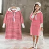 春秋の女の子スウェットドレス綿の王女のパーカーストライプの服10から12年のファッション10代の学校の服
