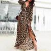 Abiti casual Fashion Leopard Stampa Leopardo Maxi Dress Summer Summer Sundress Zanzea 2021 Sexy scollo a V Spiaggia lunga Vestidos femminile A Vita alta Vita Robe 5