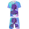 Tracksuits Masculinos Vaporwave 3D Impresso Dois Pedaço Conjunto de Moda Verão Manga Curta T-shirts + Shorts de praia 2021 Casual Streetwear Roupas