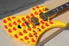 Gele ongewoon gevormde set-in/bolt-on elektrische gitaar met rood hart, palissander toets, kan als verzoek worden aangepast