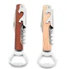 Wood Handle wine opener Stainless Steel Hand-Held Deluxe Bottle Opener Corkscrew Double Hinge Waiters Wine Bottle Opener Epacket free