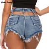 1pcs taille haute jeans denim shorts été denim coton épissage trou cassé dames maigre sexy jeans super courts T200602