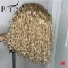 Beeos 150% Blonde Curly 13*4 Side Parting Lace Front Wig 613 Transparent Lace Colorful Short Bob Remy Human Hair Wigs Brazilian