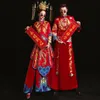 エスニック服カップル赤いイブニングドレスのウェディングドレス中国の伝統的な花嫁プラテンシススタイル女性スリムチャイナ山ローブ