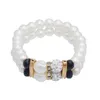 Elegant Double Layer with White Imitation Pearl and Crystal Lady Diamond Beaded Bracelet Jewelry Love Gift