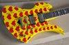 Gele ongewoon gevormde set-in/bolt-on elektrische gitaar met rood hart, palissander toets, kan als verzoek worden aangepast