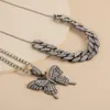 Iced Out Chain Animal Butterfly Pendant Necklace With Chain Rosegold Gold Silver Cubic Zircon Women Hiphop Rock Jewelry
