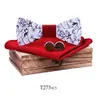 Drop shipping moda stampa legno papillon spilla fiore spilla gemello blu papillon set con custodia fazzoletto corbatas para hombre