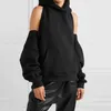 Kvinnor Varm Kall Skulder Hooded Sweatshirt Sexiga Plus Velvet Loose Hoodies Solid Färg Long Top S-L