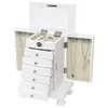 Vintage European style cabinet dressing table handmade jewelry box storage box, wooden 7 layers, with 6 drawers, white