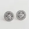 Auténtico pendiente de plata de ley 925 CZ diamante Mujeres Regalo de boda para Pandora Vintage Circle Stud Pendientes con caja original