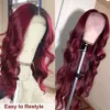 ISWHOW BRAURILIAN BODY WAVE 13x1 Human Hair Wigs Orange Ginger Blue Red Pink 99J Color Remy Pre Plocked Spets Front Wig For Women GIR2952752