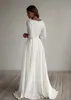 2020 Aline Crepe Modest Wedding Vestido de boda Mangas largas Train Pockest Sweet Simple Elegant Informal Boho Gowns Bridal manga M3295308