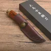 New Outdoor Survival Straight Hunting Knife Damascus Steel Drop Point Blade Color Wood + Steel Head Handle