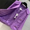 Women's Wool & Blends 2021 Luxury High-end Retro Purple Jacket Women O-neck Pocket Chain Decoration Elegant Ladies Tweed Coat Jackets Print