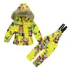 1 - 2Y Neonata Abbigliamento invernale Abbigliamento Insieme per le ragazze Flowers Down Coat + Vestiti Vestiti caldi antivento Snowsuit Toddler Ski Suit1
