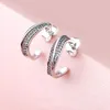 Pave Wave Hook Stud Earring 925 Sterling Silver for Pandora Womens Wedding designer Jewelry Girlfriend Gift CZ Diamond Earrings with Original Retail Box