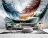 3D обои гостиная нордическая современная минималистский пользовательский размер шаблон роскошный цвет перья телевизор диван фона hd чернила печатание декоративная картина ткани