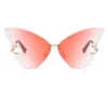 Oversized Rimless Women Butterfly Solglasögon Vintage Cat Eye Gradient Mode Kvinnors Solglasögon UV400 Oculos Feminino