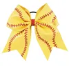 7QUOT Leather Baseball Cheer Bow para menina Kid Handmade Glitter Softball Cheerleading Hair Bow com Ponytailt Hair Accessor7897564